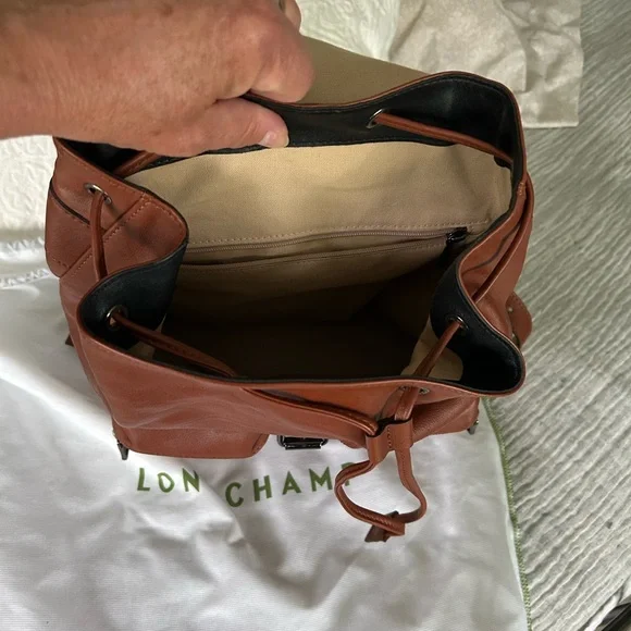 Longchamp 3D Cognac Brown Leather Backpack - Picture 3 of 10